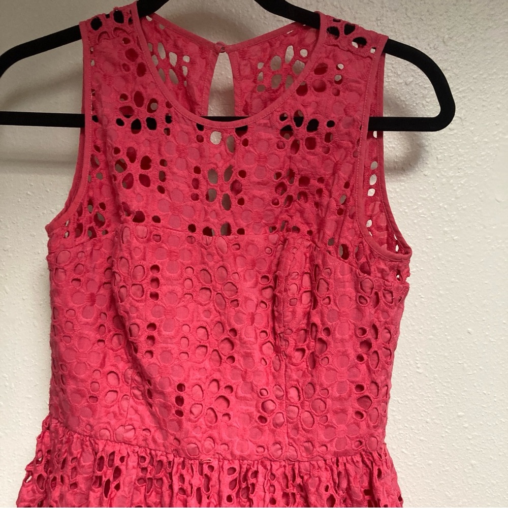 Eliza J Women’s Hot Pink A-line Dress Sleeveles Embroidered Cotton Size 6 - Picture 4 of 16